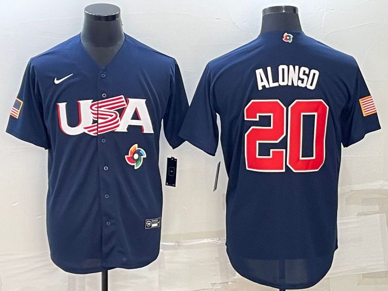 Men 2023 World Cub USA #20 Alonso Blue Nike MLB Jersey6